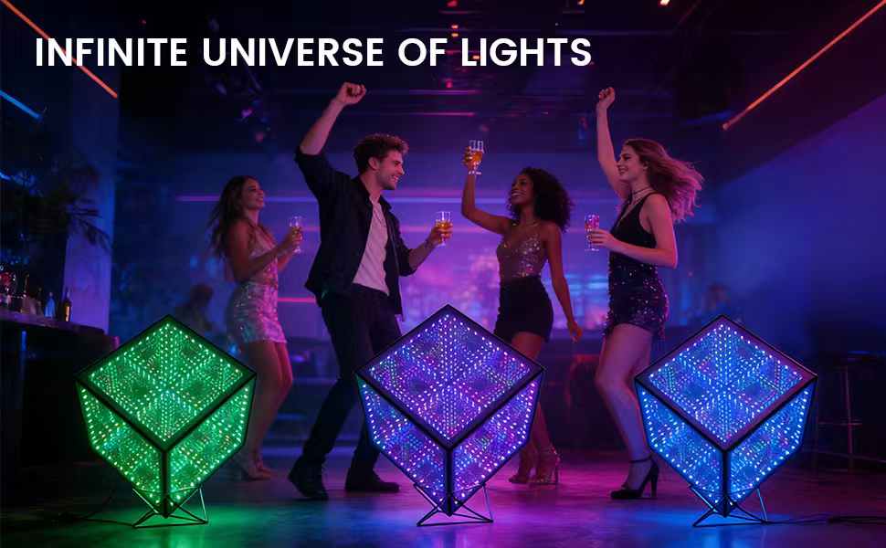 Heepulor Infinity Mirror Hyper Cube Table Lamp, Desk Art Night